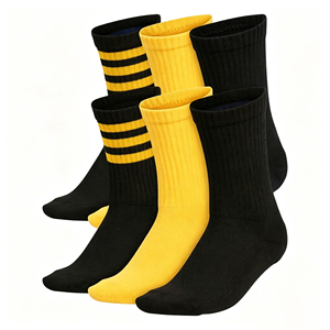 Chaussettes de sport côtelées, chaussettes athlétiques blanches, bleues et jaunes, rayures d'équipe, entraînement, vêtements de football - Product Image 2