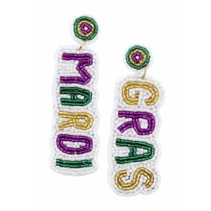 Boucles d'oreilles artisanales en perles pour le Mardi Gras, style New Orleans, broderie de perles et de paillettes, pour femmes, vente en gros pour le Mardi Gras - Product Image 5