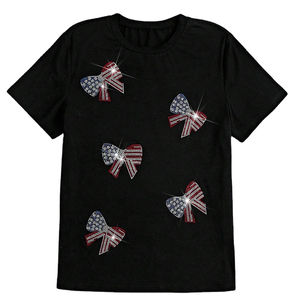 Camisetas de algodón de alta calidad al por mayor para mujer con pedrería, fabricantes OEM, camisetas con cuello redondo estampadas personalizadas para damas - Product Image 1