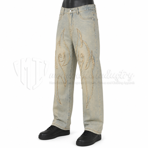 Pantalones Vaqueros de Pierna Ancha para Hombre, Ecológicos, Transpirables, Lavados a la Piedra, de Cintura Media, Rotos, Casuales, de Algodón Pesado, para Otoño - Product Image 3