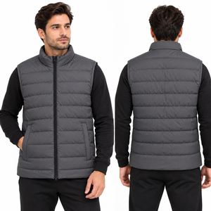 Chaleco acolchado gris para hombre con cuello alto, cierre de cremallera, cortavientos, informal, para invierno, con bolsillos, chaleco acolchado para hombre - Product Image 2