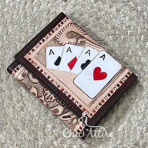 2026 Genuine Leather Western Wallet Women Embossed Floral <b>Playing</b> <b>Cards</b> Design Bifold Purse RFID Blocking <b>Card</b> Holder Handmade - Product Image 1