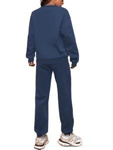 Women's Summer Short Long Sleeve Hoodie Casual Pants Set 2pcs Light-Gray Sweatpants 100% Cotton Fleece Breathable - Product Image 4