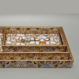 ถาดเคลือบ MDF แบบซ้อนได้ แพ็ค 3 ชิ้น ดีไซน์หรูหราด้วยโมเสกหินกึ่งมีค่า เหมาะสำหรับโรงแรมหรูและใช้ใส่เครื่องดื่ม - Product Image 2