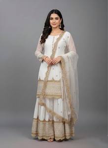 Conjunto Moderno de Sharara con Bordado Georgette, Lentejuelas y Botones Potli, con Dupatta 83318 - Product Image 1