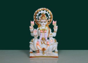 Estatua de la Diosa Laxmi de Resina Hecha a Mano con Polvo de Mármol |   Figuras Religiosas Tradicionales Blancas, Decoración Espiritual para el Hogar y el Templo - Product Image 3