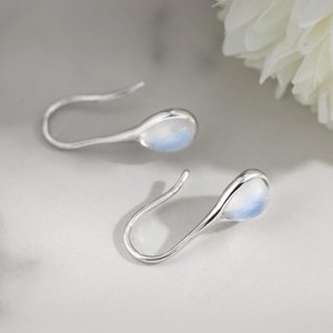 Natural Moonstone Larimar Teardrop <b>Earrings</b> 925 Sterling <b>Silver</b> Gemstone <b>Dangle</b> Cartilage Piercings Jewelry - Product Image 5