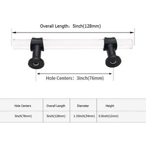 Lot de 5 poignées de meuble en acrylique noir de 3 pouces, poignées de tiroir en alliage de zinc pour commode, armoire, quincaillerie de meubles de cuisine - Product Image 4