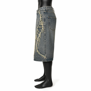 Pantalones Cortos de Mezclilla Desgastados Personalizados para Hombre, Estilo Vintage, Diseño Deshilachado, Fabricante Mayorista OEM ODM - Product Image 5