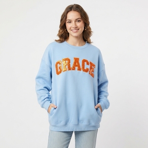 Sudadera Oversize Personalizada con Lentejuelas y Bordado de Letras para Mujer, Cuello Redondo, Casual, para Uso Diario - Product Image 4