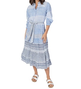 Vestidos de verano con cuello abierto y estampado de diamantes múltiples, diseño artesanal estampado a mano, vestidos con diseño escalonado. - Product Image 1