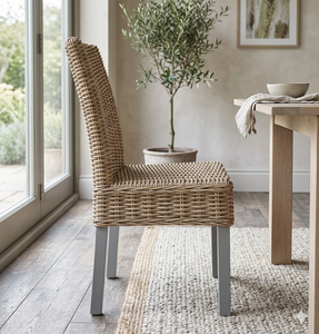 Modern Handmade Natural Rattan Wicker <b>Dining</b> <b>Chair</b> With Wood Legs Durable Eco Friendly Weaving Armless <b>Chair</b> For Home Restaurant - Product Image 1