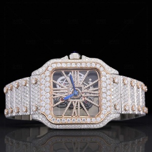 Montre à quartz bicolore entièrement sertie de moissanite avec cadran en verre et aiguilles, en acier inoxydable, idéale pour les fêtes et les mariages - Product Image 5
