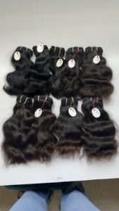 Extensiones de Cabello Virgen Indio Natural Ondulado de Longitud Corta con Doble Trama a Máquina, de Clip/Tejido/Micro-Link, Doble Trama - Product Image 3