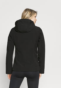 Chaqueta Bomber de Forro Polar Negra para Mujer, Manga Larga, Cuello Alto, Cierre de Cremallera, Impermeable, para Primavera, Largo Regular, Color Sólido - Product Image 3