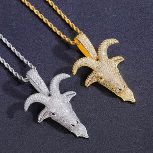 Collier Pendentif Chèvre Personnalisé Hip Hop Bling Diamant Iced Out pour Homme Rapper - Product Image 1