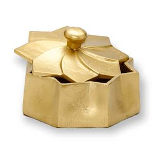 Luxury Oval Gold Metal <b>Kitchen</b> Storage Box Grid Textured <b>Decorative</b> Trinket Case Fluted Brass Finish Jewelry & Desk Organizer - Product Image 2