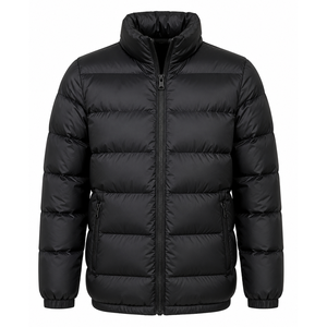 Wholesale Men's Olive Green Winter Puffer <b>Jacket</b> Solid Color Windproof Stand Collar Zipper Closure Casual Regular Fit Outerwear - Product Image 5