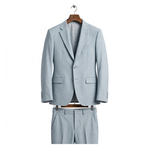 Costume d'affaires bleu clair pour homme, style britannique, 100 % polyester, infroissable, antistatique, simple boutonnage, col en V, coupe classique, boutonné - Product Image 1