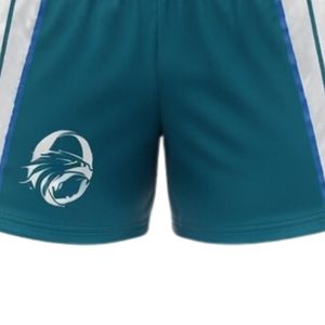 Shorts de netball unisexe sublimés bleu sarcelle et blanc en polyester, vêtements de sport légers pour équipes, avec empiècements latéraux, pour l'entraînement - Product Image 6