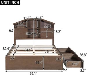 Meubles de chambre à coucher en bois massif de noyer Tête de lit de rangement en forme de maison 2 tiroirs Cadre de lit en bois pour adolescents adultes Salon - Product Image 6