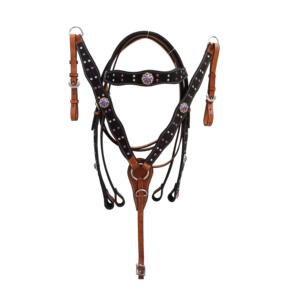 ชุดอานแทคหนังแท้สีม่วงน้ำหนักเบา, สายรัดหนังแท้สำหรับแข่งทรงกระบอกแบบตะวันตก - Product Image 2