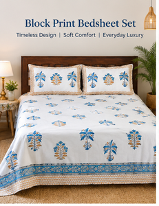 Ensemble de housse de couette en coton 100% imprimé à la main, 3 pièces |   Literie florale indienne de luxe léger de style Jaipuri |   Vente en gros de textiles de maison 200TC - Product Image 4