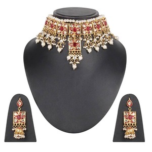 Collier choker indien classique pour femme, pour mariage, fiançailles, anniversaire, fête, vert, cristal traditionnel, Kundan, fausse perle, alliage d'or, cadeau - Product Image 1