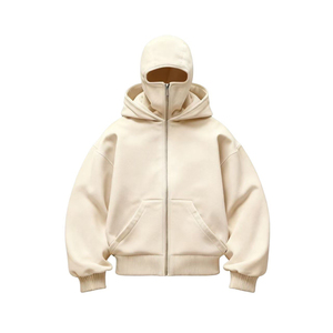 Sweat à capuche cagoule personnalisé OEM de haute qualité pour homme, en coton épais, double capuche, fermeture éclair intégrale, masque intégré, vente en gros - Product Image 6