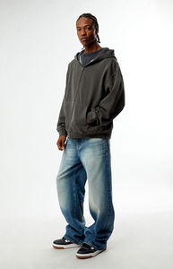 Sweat-shirt à capuche zippé pour homme, coupe classique, gris uni, 100% coton French Terry, poche, anti-rétrécissement, décontracté, pour l'hiver, 260g - Product Image 3