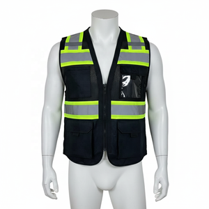 เสื้อกั๊กนิรภัยตาข่ายสีดำสำหรับผู้ชายชุดทำงานแบบมีซิปด้านหน้ามีหลายช่องเพื่อความปลอดภัยบนท้องถนนและใช้งานกลางแจ้ง - Product Image 3