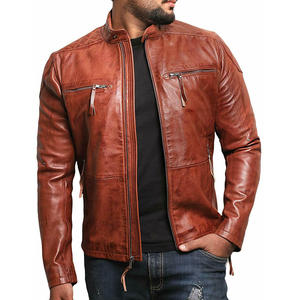 แจ็คเก็ตหนังสำหรับผู้ชาย หนังสังเคราะห์แบบดิสเทรส ทรงหลวม สไตล์ไบค์เกอร์ มอเตอร์ไซค์ PU ซิปปิด สำหรับฤดูใบไม้ผลิ - Product Image 3