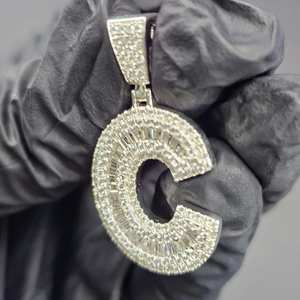 Iced Out Luxury Custom Letter C VVS Moissanite Diamond Rhodium Plated 925 Sterling <b>Silver</b> <b>Charm</b> Pendant For Unisex Wear - Product Image 6