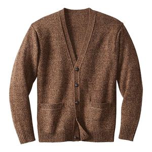 Men's <b>Brown</b> Knitted V-Neck Cardigan Full Sleeve Button Closure Autumn Style Sweater Solid Color <b>Wool</b> Acrylic Material - Product Image 1