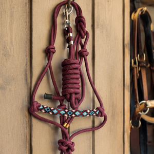 Harnais de cheval en corde bordeaux de qualité supérieure, robuste, pour l'entraînement, avec nezier tressé à la main, clip métallique, réglable, équipement équestre pour usage quotidien - Product Image 3