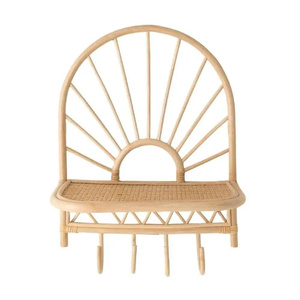 Rattan Wall <b>Shelf</b> With <b>Hooks</b> And Woven Seat Tropical Style For Kids Room Decor - Product Image 2