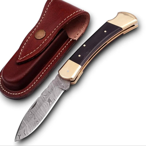 มีดพับทำมือ ด้ามไม้เขาสัตว์ คุณภาพอุตสาหกรรม สำหรับตั้งแคมป์ ใบมีดเหล็กดามัสกัสคุณภาพสูง แบบตรง รับผลิตแบบ OEM ODM พับได้ - Product Image 1