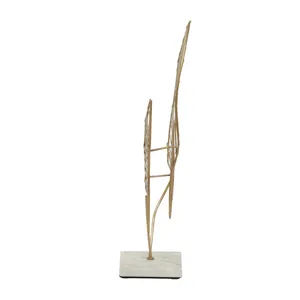 Sculpture moderne en métal doré à trois feuilles, 17 pouces, décoration de table botanique sur base en marbre pour salon et bureau - Product Image 4