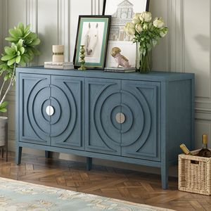 Retro Style <b>Sideboard</b> with Circular Groove Design Round Metal Door Handle for Entrance Dining & Living Room - Product Image 1