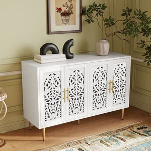 Buffet vintage en bois sculpté de 47,8 pouces, 4 portes, avec rangement, pour salon et salle à manger - Product Image 4