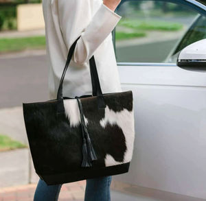 Bolso Bandolera Vintage de Cuero Genuino con Pelo Natural de Vaca, con Cadenas y Dos Correas, Cierre con Cremallera, para Mujer, Viajes de Negocios, OEM - Product Image 3