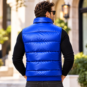 Herren Leder-Pufferweste für Herbstbekleidung | Gepolsterte Lederweste für Herren für den Herbst | Gefütterte Ledergilet für Herren - Product Image 2