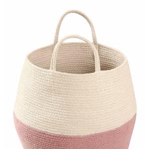 Pink And White Macrame <b>Basket</b> For Cloth Storage Home Essential Organizer And Stylish Cotton Rope <b>Basket</b> Travel Use From India - Product Image 4