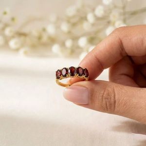 Natural Red <b>Garnet</b> Oval Cut <b>Ring</b> Handmade 925 Sterling <b>Silver</b> 18K Gold Filled Slim Stackable Gemstone <b>Ring</b> for Women - Product Image 2