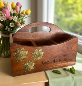 Organisateur de cuisine contemporain en bois durable avec motif floral peint à la main, multifonctionnel pour couverts et épices - Product Image 2