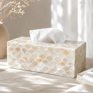 Caja de pañuelos rectangular hecha a mano de ILAHI con incrustaciones de nácar, moderna, ecológica y multiusos ICOMB-14014 - Product Image 4