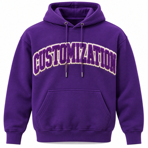 Sudadera con Capucha Morada Extra Grande para Hombre, Sudadera de Felpa con Letras Bordadas, Bolsillo Tipo Canguro, Informal, Otoño - Product Image 1