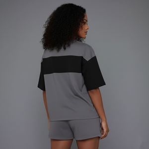 100% Cotton <b>2</b> Color <b>2</b> <b>Piece</b> <b>Set</b> Customizable Design Oversized Drop Shoulder T-Shirt & Shorts Above Knee Solid Casual - Product Image 4