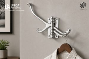 UNICA <b>Chrome</b> Plated Wall Mounted Coat <b>Hook</b> 3 Swivel <b>Hooks</b> for Clothing Modern Design Rust Resistant Waterproof Eco-Friendly - Product Image 2