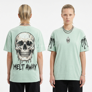 Camiseta Personalizada Azul Ácido con Diseño de Calavera del Dios del Rayo Japonés para Mujer, 220GSM, Algodón Pesado, Venta al Por Mayor - Product Image 6